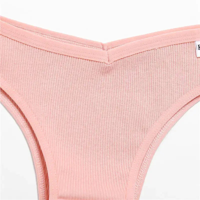 Women’s peach-pink ribbed cotton thong panty