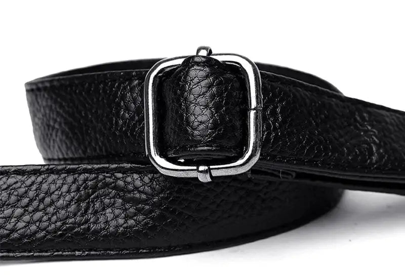 PU leather crossbody bag strap in black with a silver buckle
