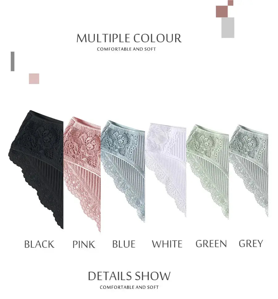 FINETOO lace patchwork cotton panties, six-color display, women's briefs by Simples Market