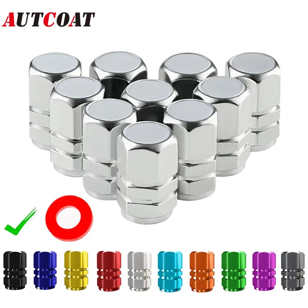 AUTCOAT Aluminum Alloy Tire Valve Caps with Rubber Ring for Cars Trucks Motorcycles Bikes Dustproof Rim Stem Covers