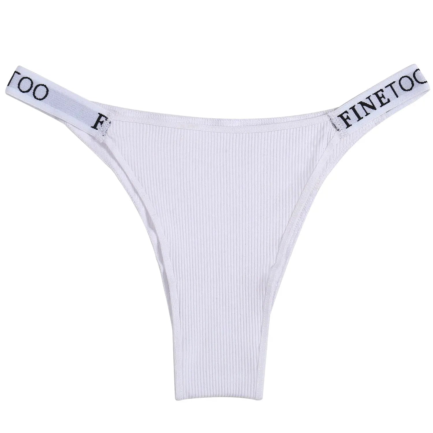 5-pack white ribbed cotton thong underwear for women with Finetoo waistband