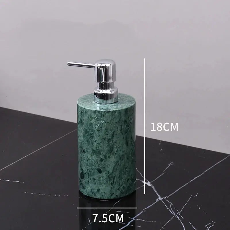 Retro soap dispenser in green Indian natural marble with chrome pump for bathroom