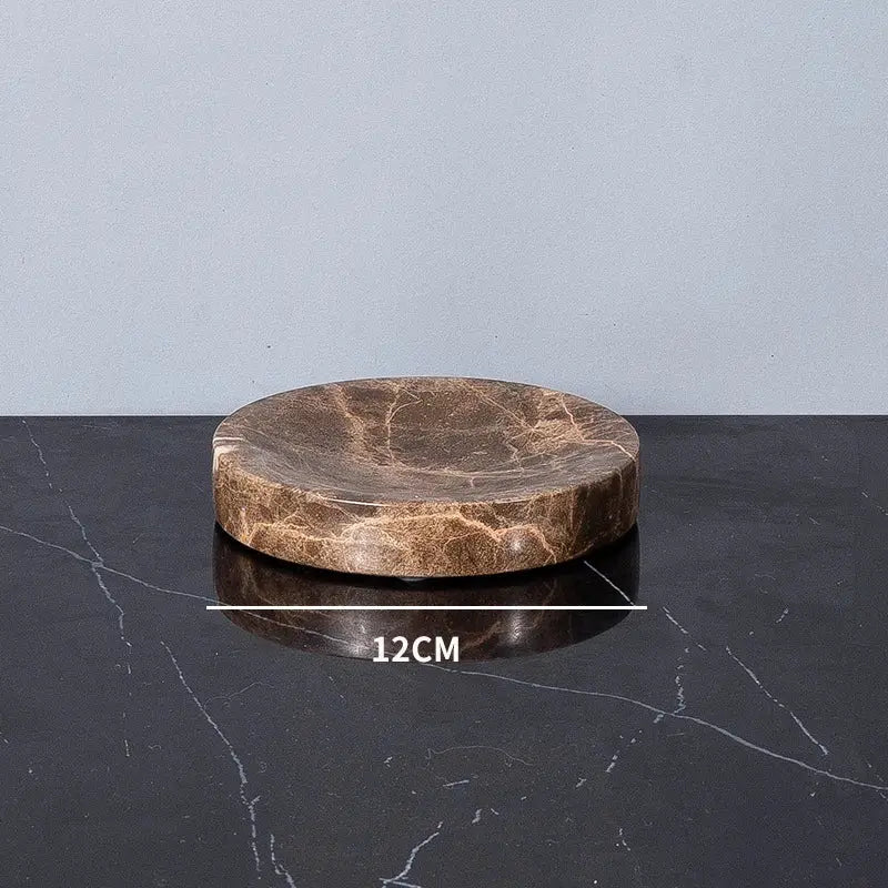 Emperador Dark marble soap dish, brown natural bathroom accessory, 12cm diameter