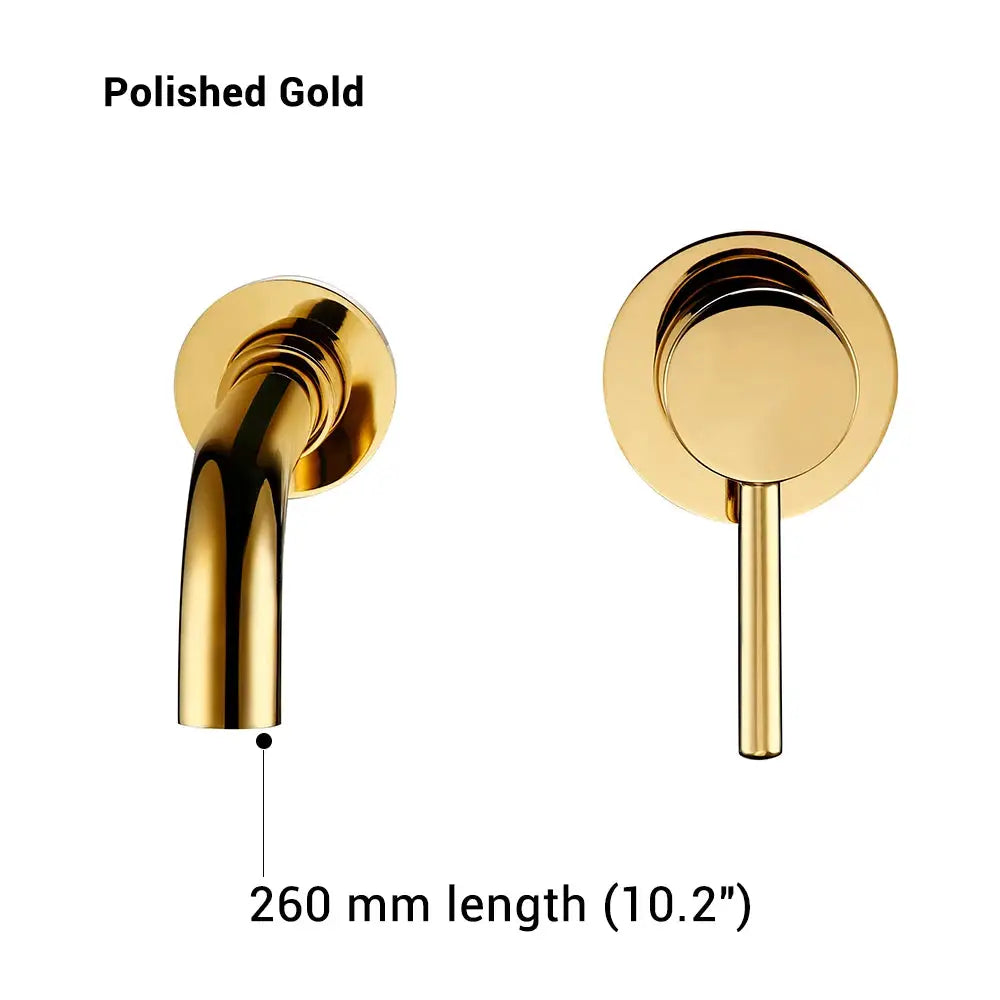 Bathroom basin faucet by Simples Market, polished gold, wall-mounted, single-handle, 260 mm length