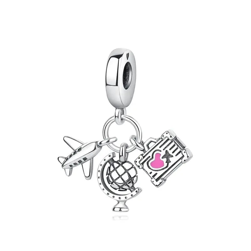 925 Sterling Silver Travel Theme Charms Beads London Bus Paris Suitcase Sam Panda Bracelets Necklaces Women DIY Jewelry