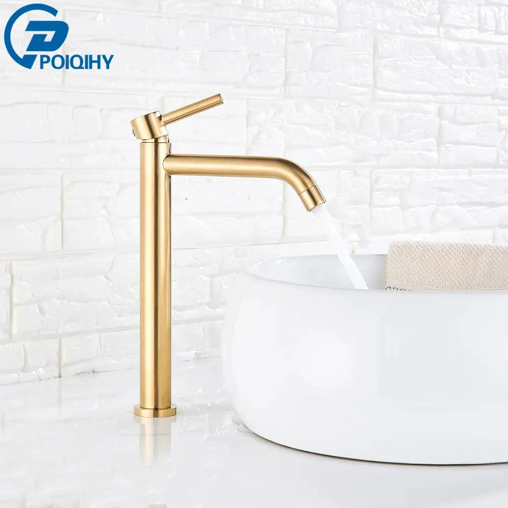 Simples Market brushed-gold single-handle basin faucet for bathroom with curved spout