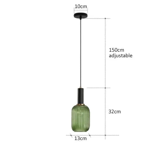 Pendant light Simples Market retro green ribbed glass with black hardware, adjustable cord, E27