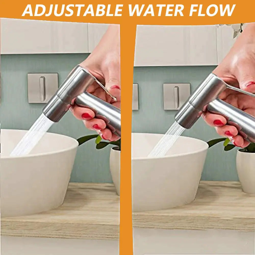 Toilet bidet faucet handheld sprayer set, stainless steel, Simples Market; two-panel display.
