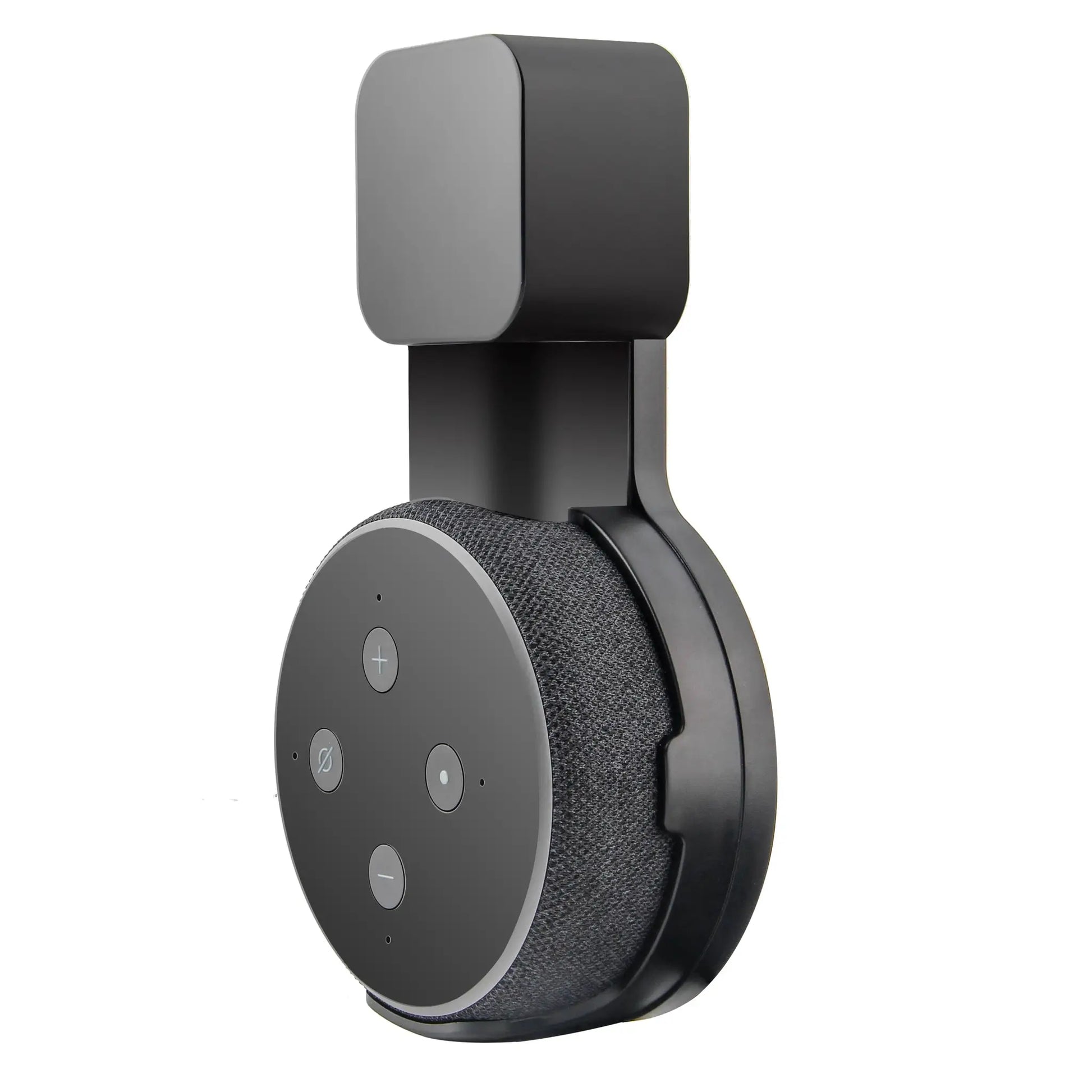 Echo Dot 3 wall mount holder by Simples Market; cord management bracket in black/gray.