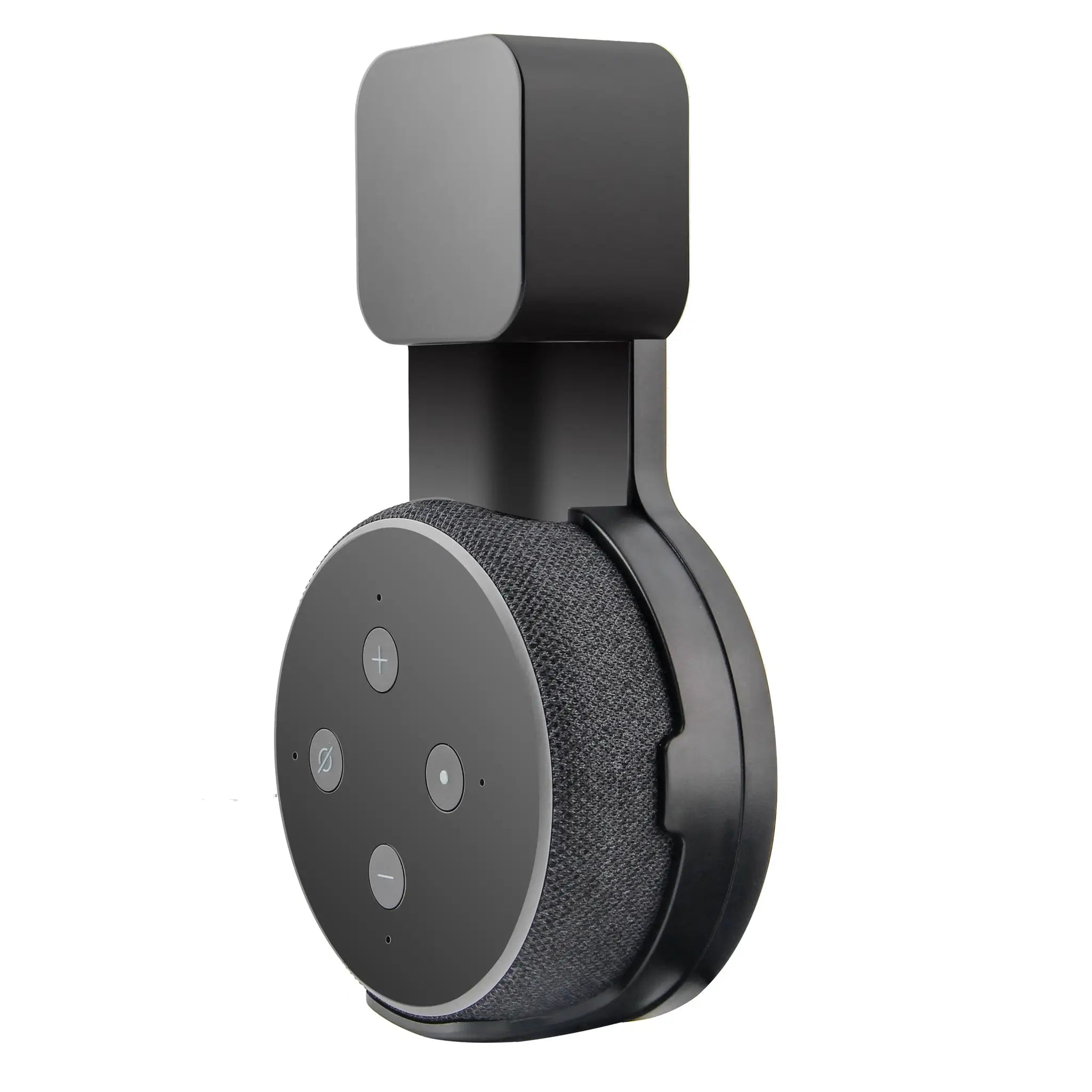 Echo Dot 3 wall mount holder by Simples Market; cord management bracket in black/gray.