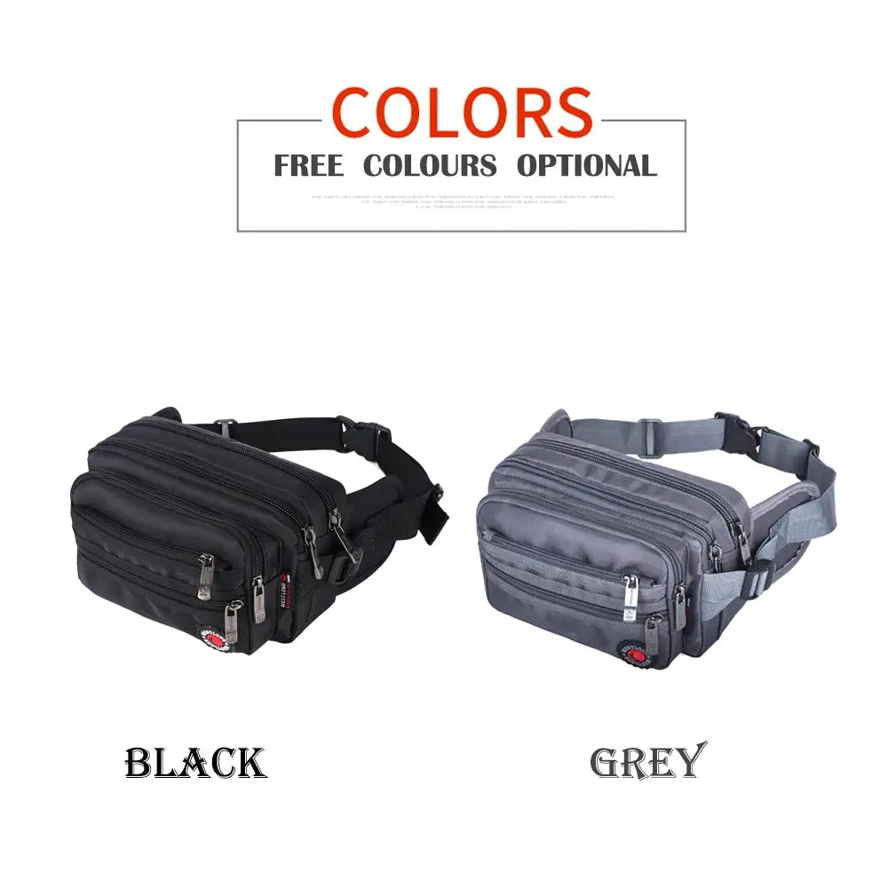 Simples Market waist pack; unisex waterproof fanny bag with multiple zip pockets, black and grey (2-pack)