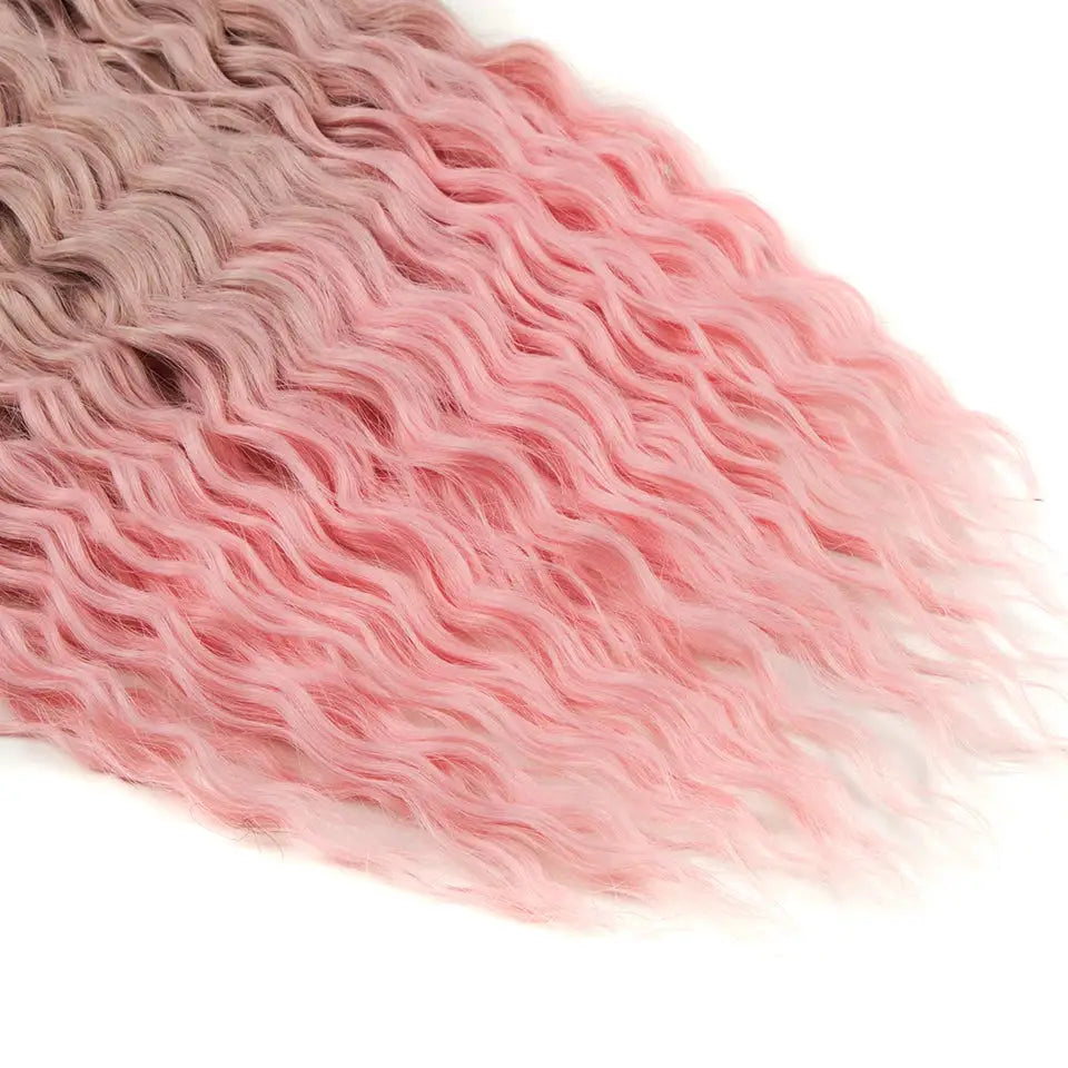 Ariel Curl water-wave twist crochet hair extension in pink ombre, 22in deep wave.