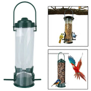3x Hanging Bird Feeders by Simples Market; green with clear reservoir for outdoor garden bird feeding.