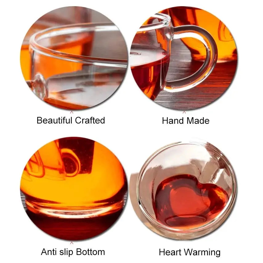 Heart Shaped Double Walled Glass Mug For Couples Heat Resistant Tea Coffee Drinkware