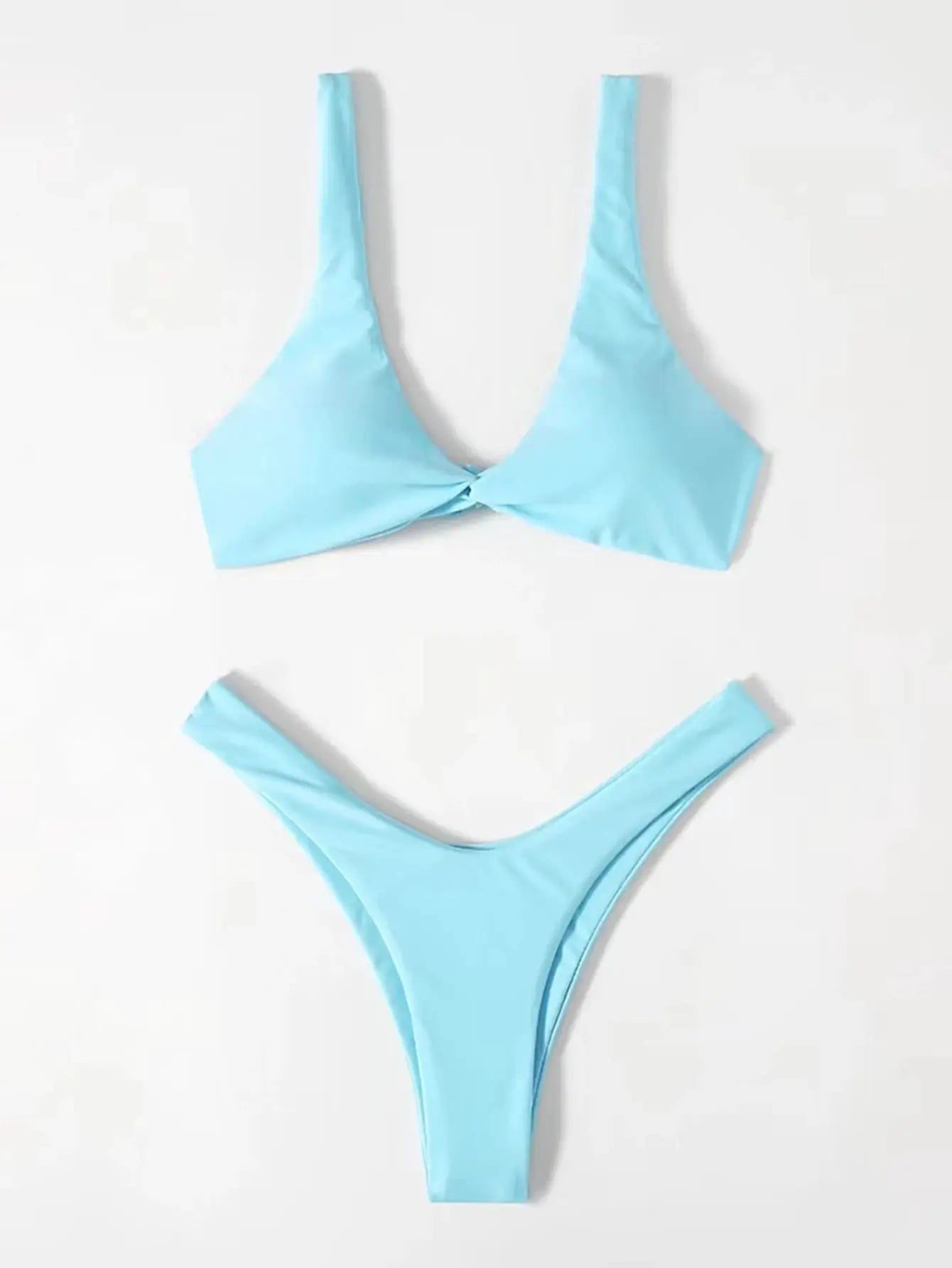 Simples Market ZTVitality turquoise padded bikini set, knot-tie top and high-leg bottom, 2-piece swimwear