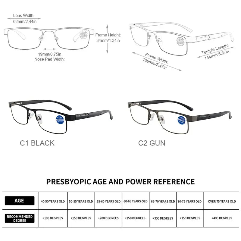 StellarSight Unisex Stainless Steel Reading Glasses With Anti Blue Light Lenses For Men And Women Presbyopic Eyewear
