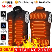 9 Zone Heated Vest Graphene Heating Jacket Unisex USB Powered Coat For Camping Outdoor Sportswear