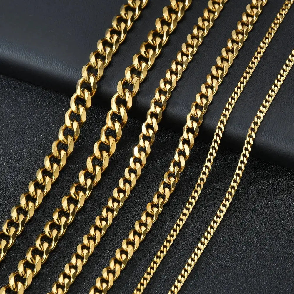 Stainless Steel Punk Curb Cuban Link Necklace 3mm 5mm 7mm For Men Women Black Gold Color Choker