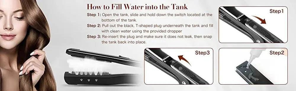Simples Market professional steam hair straightener with brush; ceramic tourmaline vapor technology