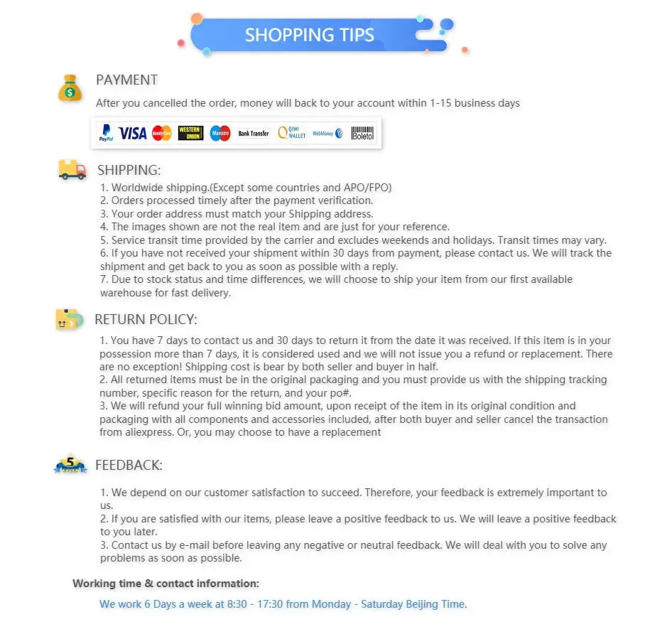 Simples Market 15pc Matatabi catnip toy kit shopping tips banner showing payment, shipping, returns, and feedback.