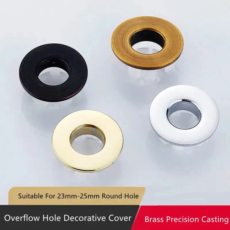 Overflow Hole Decorative Cover 4-piece set in black, brass, gold and silver finishes