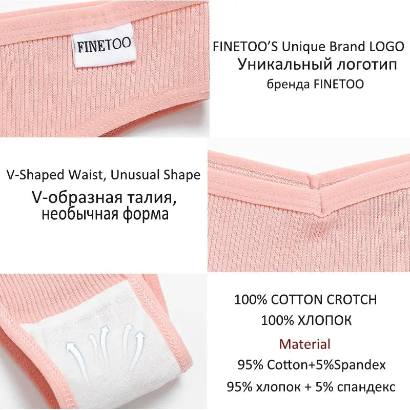 FINETOO pink cotton Brazilian panties, V-waist T-back, 3/5-pack, 95% cotton + 5% spandex; 100% cotton crotch