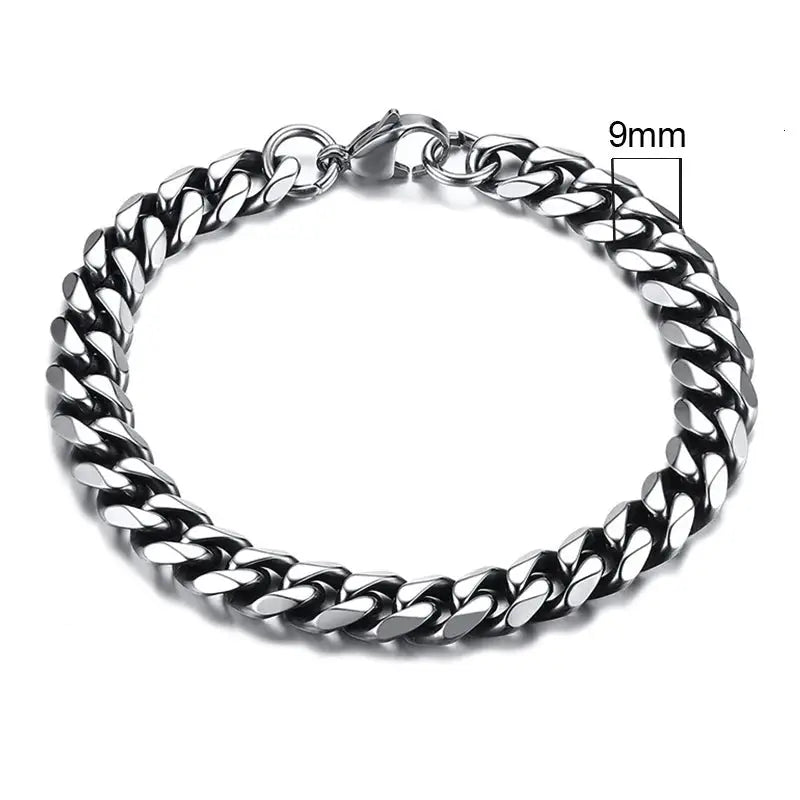 Vnox Stainless Steel Cuban Link Bracelet Unisex Curb Chain for Men and Women with Lobster Clasp