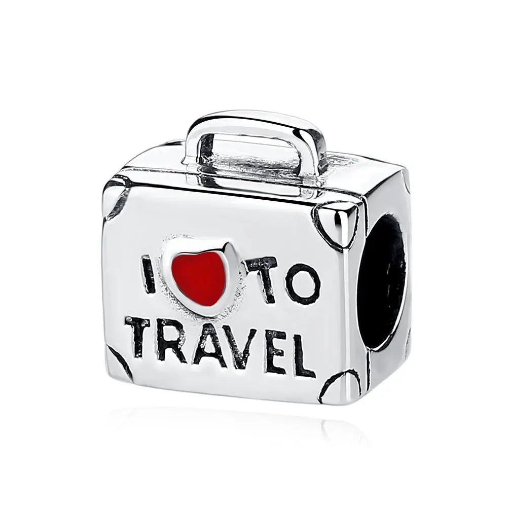 925 Sterling Silver Travel Theme Charms Beads London Bus Paris Suitcase Sam Panda Bracelets Necklaces Women DIY Jewelry