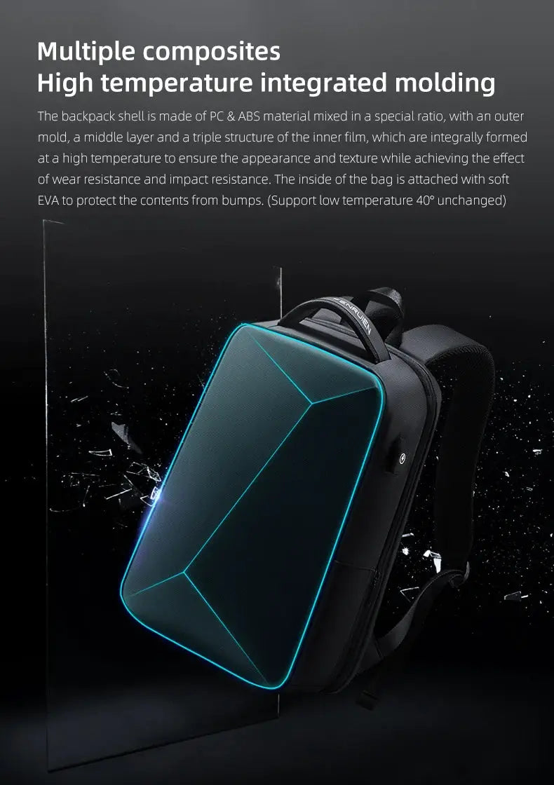 Fenruien laptop backpack with turquoise LED trim, anti-theft waterproof USB charging by Simples Market
