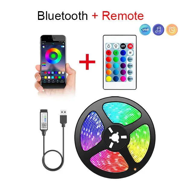 Tape USB Powered Bluetooth RGB LED Strip Light 5050 SMD Flexible Self Adhesive for TV Desktop Accent Lighting
