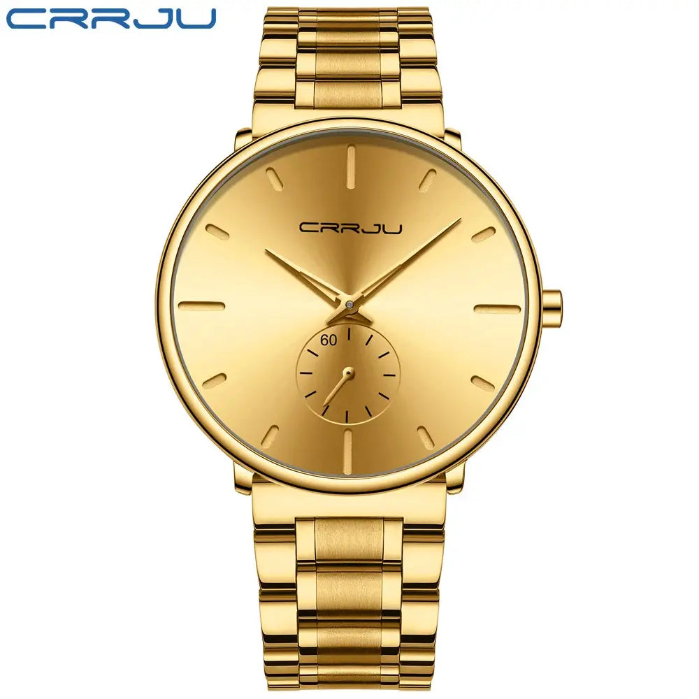 Men's gold-tone stainless steel CRRJU wristwatch with minimalist dial
