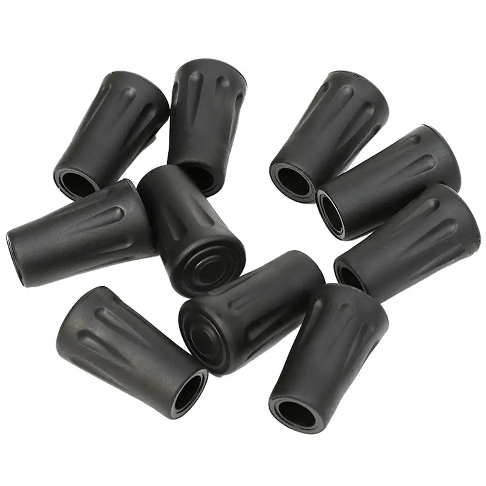 Trekking pole rubber tip covers, 5-pack, black rubber caps for Nordic walking poles.