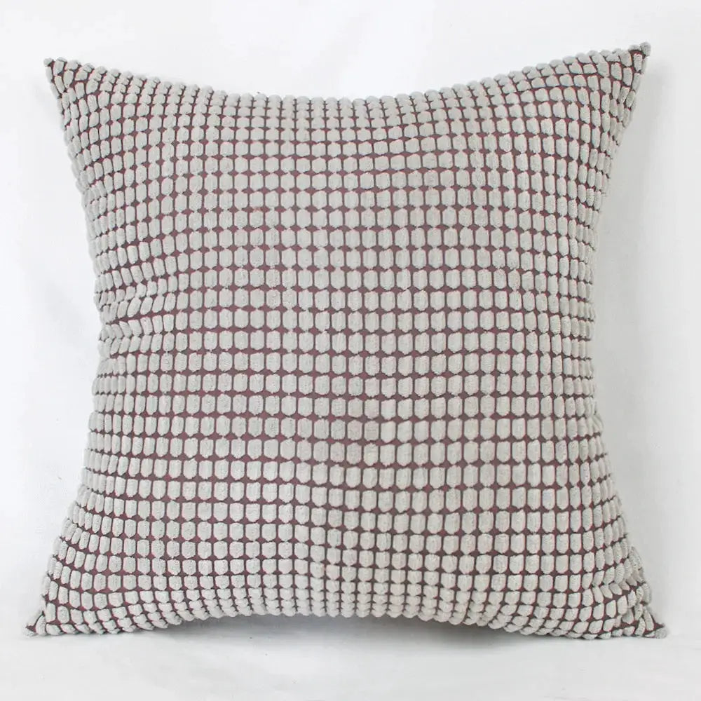 Corduroy corn-kernel cushion cover, gray with white square grid texture