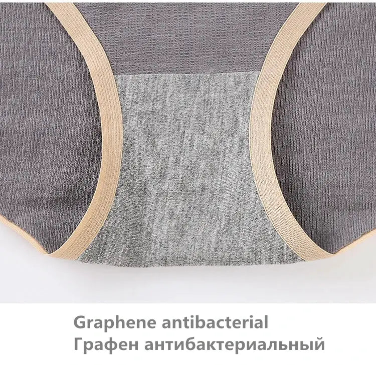Cotton antibacterial seamless panties in gray with beige trim, graphene antibacterial technology