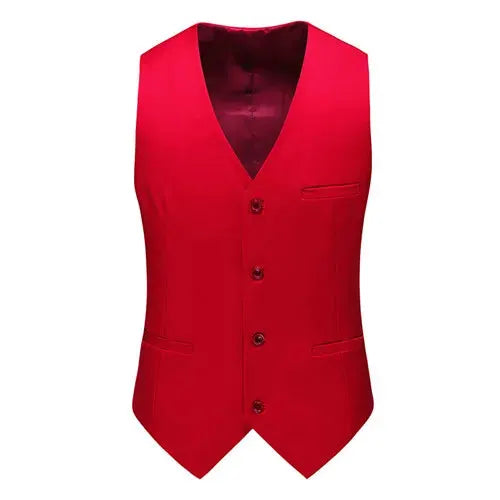 Simples Market red men's waistcoat with V-neck, button-front closure and pockets