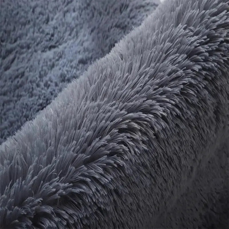 Grey fluffy rug with long pile for living room, Simples Market