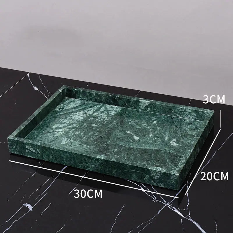 Indian Green natural marble bathroom tray by Simples Market with white veining, retro style