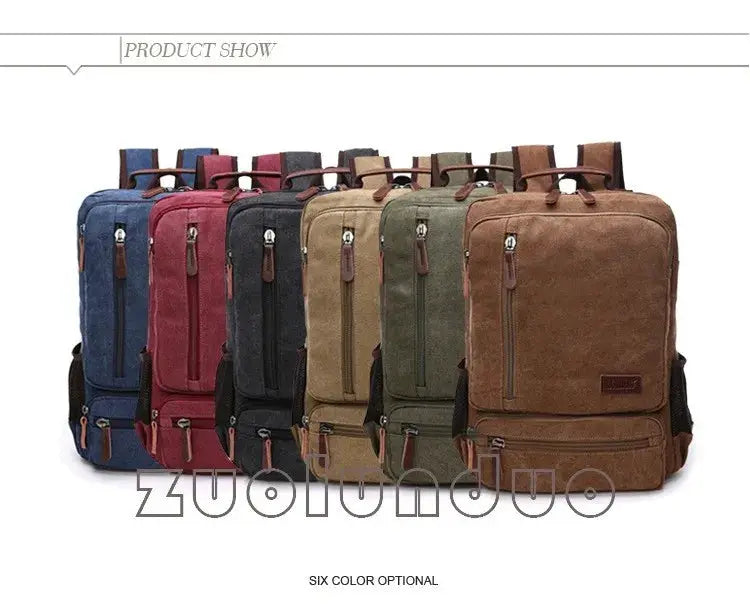 Vintage canvas backpack for men; six backpacks, large-capacity laptop travel bag by Simples Market