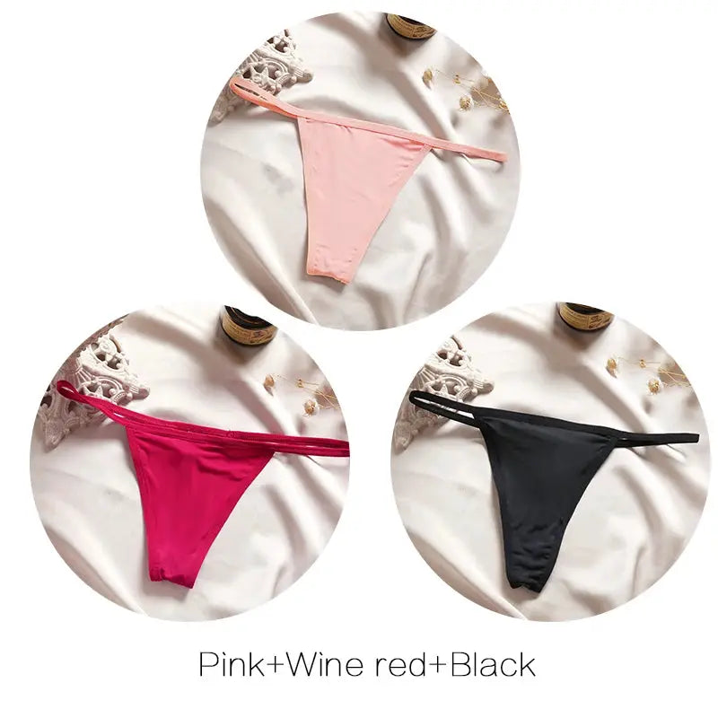 FINETOO 3Pcs low-rise thong set in pink, wine red and black (T-back) Simples Market
