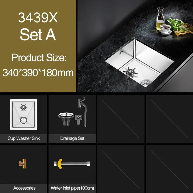 ASRAS Cup Washer Sink in brushed 304 stainless steel, 4mm thick; for bar/cafe with drainage set and 100cm inlet pipe