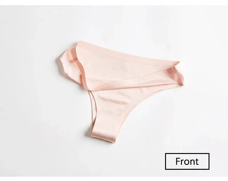 Women’s seamless thong underwear in pale pink Ice Silk fabric, sport-style tanga for women by Simples Market