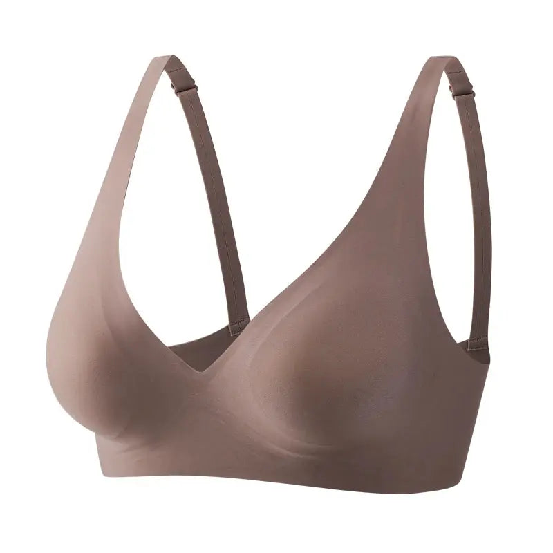 FINETOO soft wireless bra by Simples Market in beige, deep-V padded seamless bralette