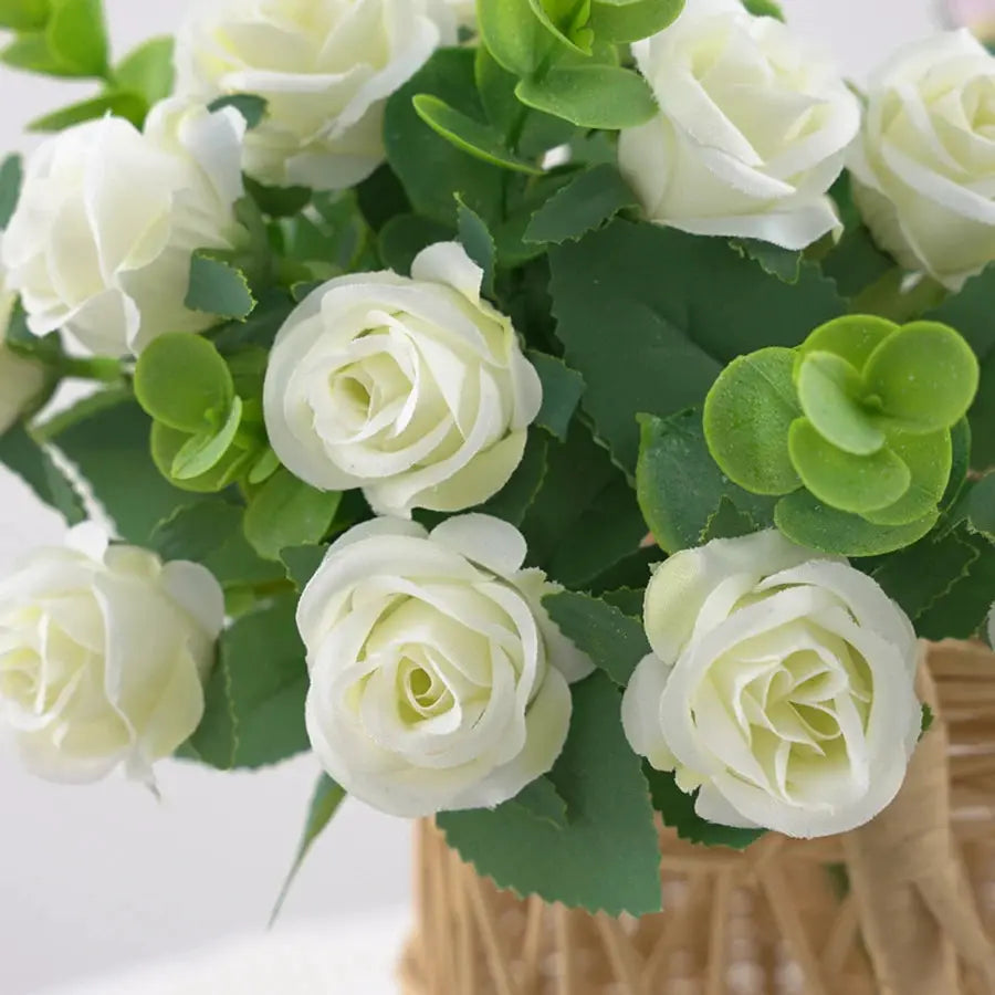 Smr Artificial Flowers Vase For Home Decor Outdoor Garden Christmas Eucalyptus Leaves Silk Roses Bouquet