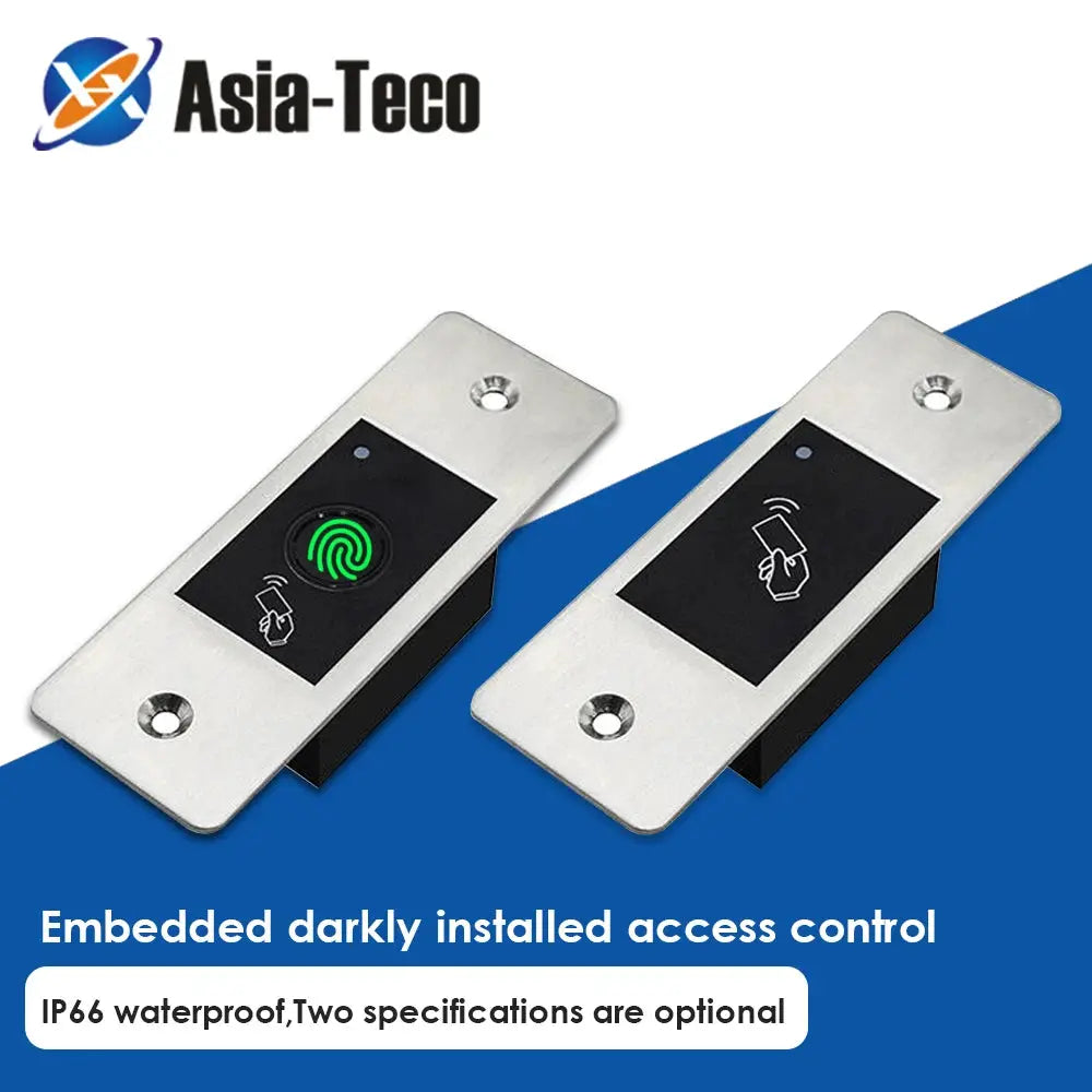 RFID reader keyless door opener by Asia-Teco with metal faceplate, IP66 waterproof, embedded fingerprint access (2)
