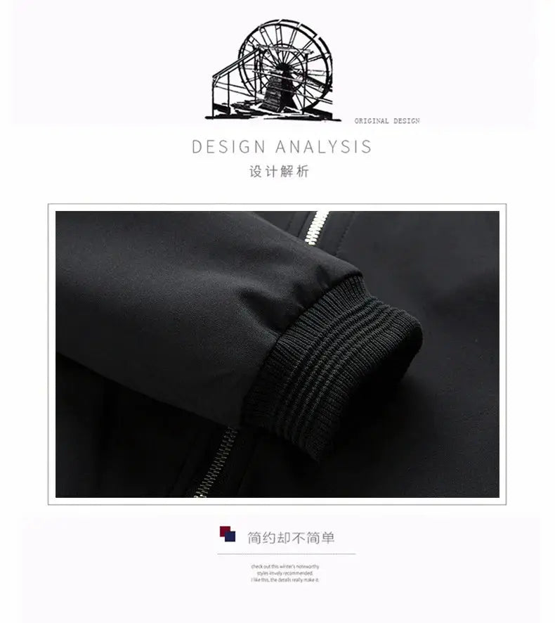 Men's black bomber jacket by Simples Market with ribbed cuff and metal zipper.