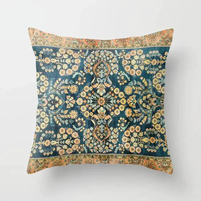 Pillow cover by Simples Market in teal with gold Moroccan Bohemian floral pattern