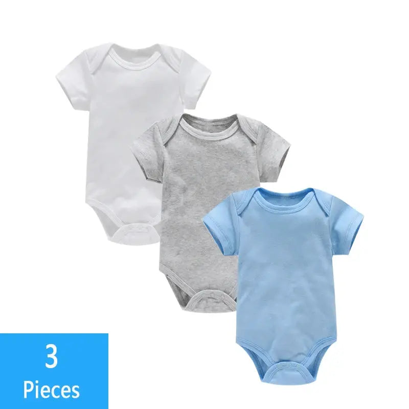 3 Piece Baby Bodysuit Set Cotton Summer Romper For Newborns Boys Girls Solid Color Jumpsuit Clothing