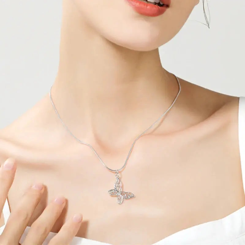 DOTEFFIL 925 Sterling Silver Butterfly Pendant Necklace with Snake Chain 18 to 30 Inches For Women Wedding Jewelry