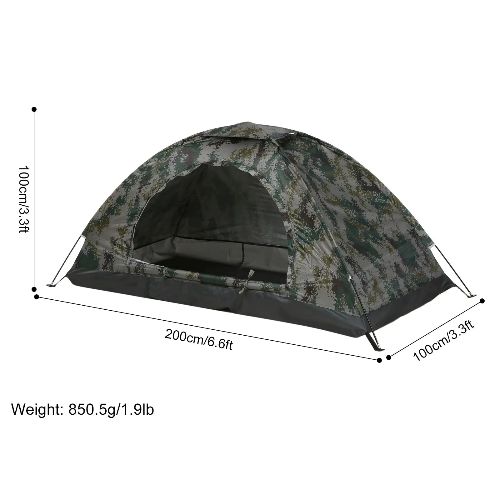 Tomshoo 1-2 person ultralight camping tent in camouflage with UPF 30+ anti-UV coating