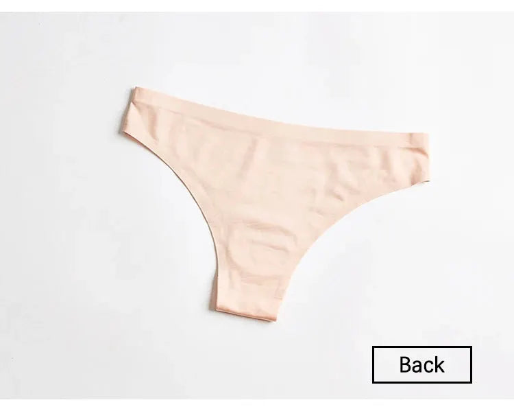 Women’s seamless peach thong underwear, ice-silk fabric, back view